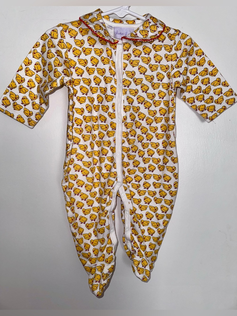 Rachel Riley Yellow Chick Print Footed One-Piece 6 months